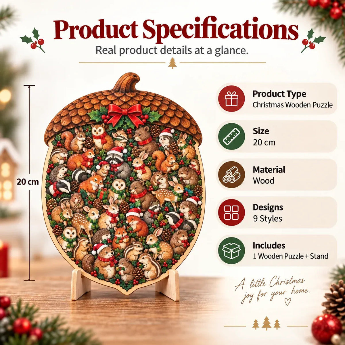 XmasWood – Puzzle en Bois de Noël 3D avec Socle Expo