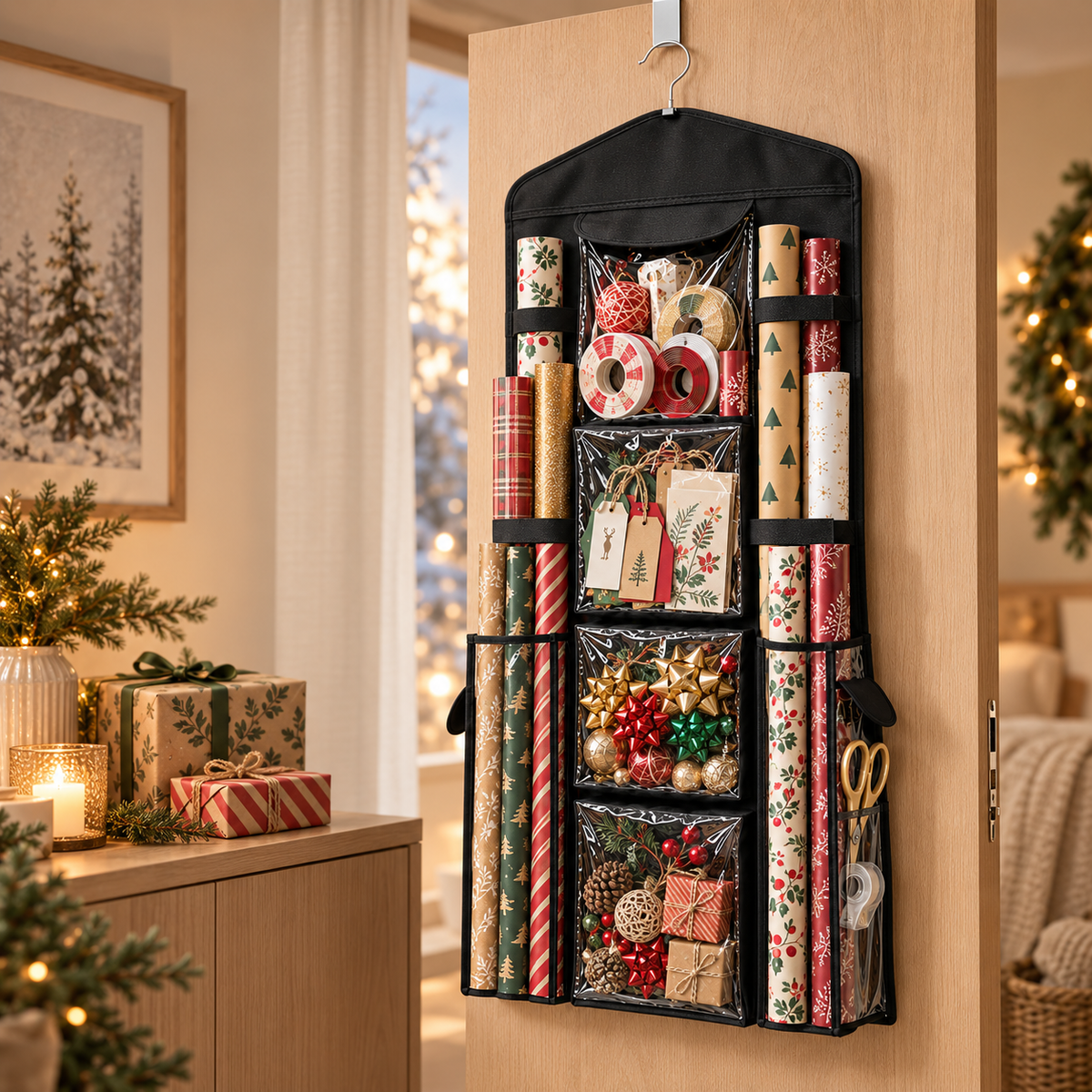 WrapNReady – Rangement Suspendu Double Face pour Papier Cadeau