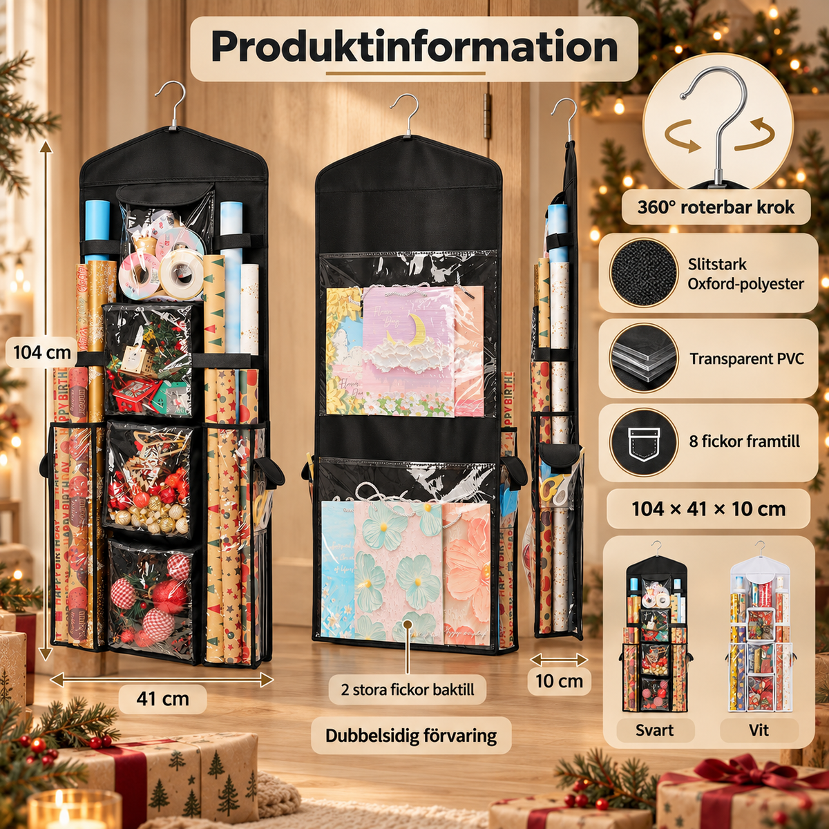 WrapNReady – Rangement Suspendu Double Face pour Papier Cadeau