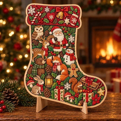 XmasWood – Puzzle en Bois de Noël 3D avec Socle Expo
