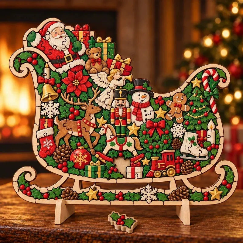 XmasWood – Puzzle en Bois de Noël 3D avec Socle Expo