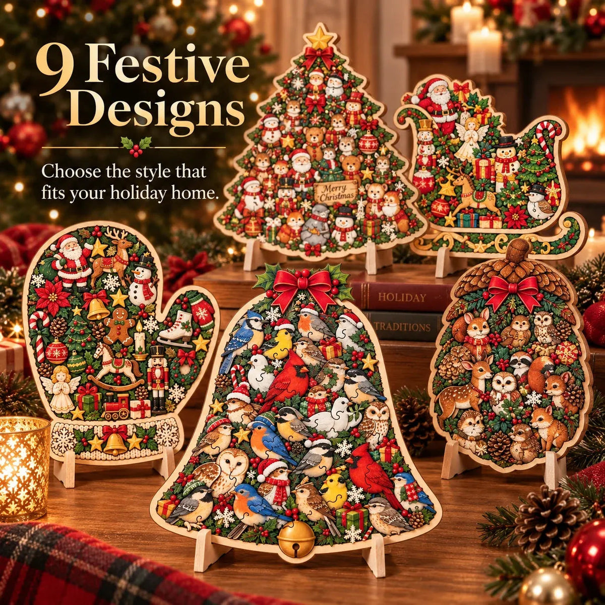 XmasWood – Puzzle en Bois de Noël 3D avec Socle Expo