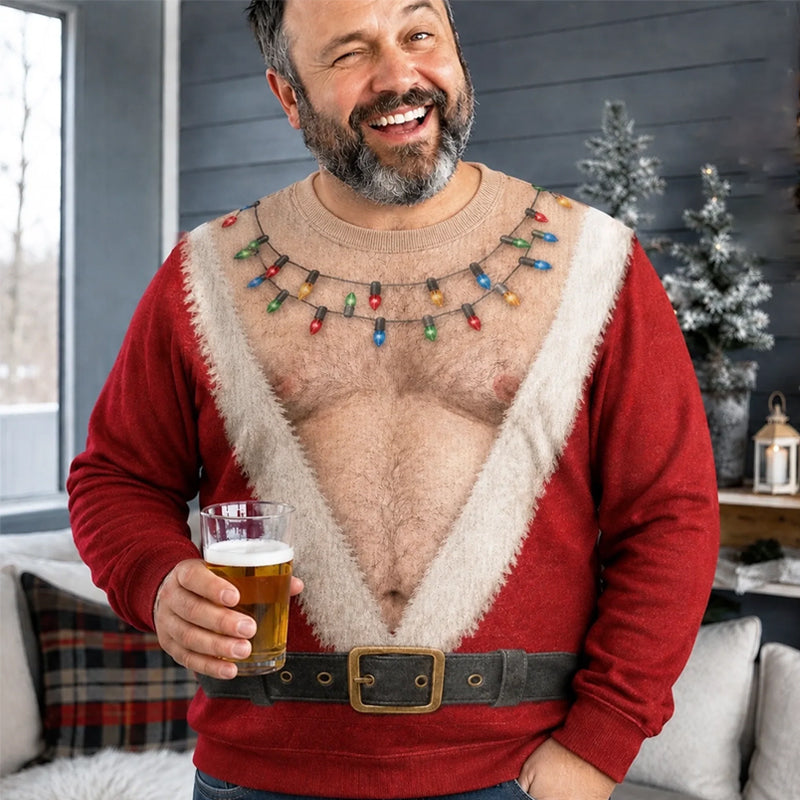 SantaTee – T-Shirt Manche Longue Noël Humour Illusion Père Noël