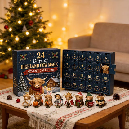 HighlandCow – Calendrier de l'Avent 24 Mini Figurines Vaches Écossaises