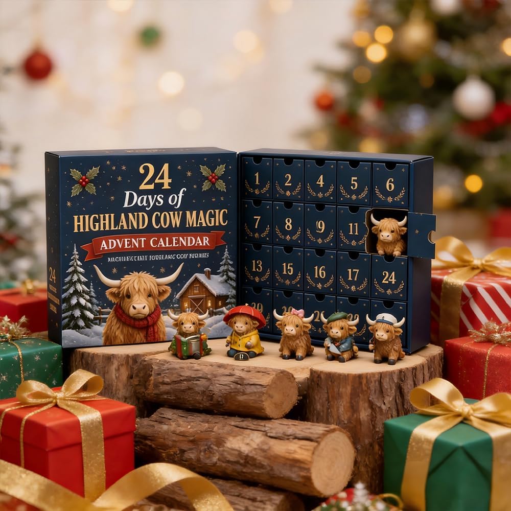 HighlandCow – Calendrier de l'Avent 24 Mini Figurines Vaches Écossaises