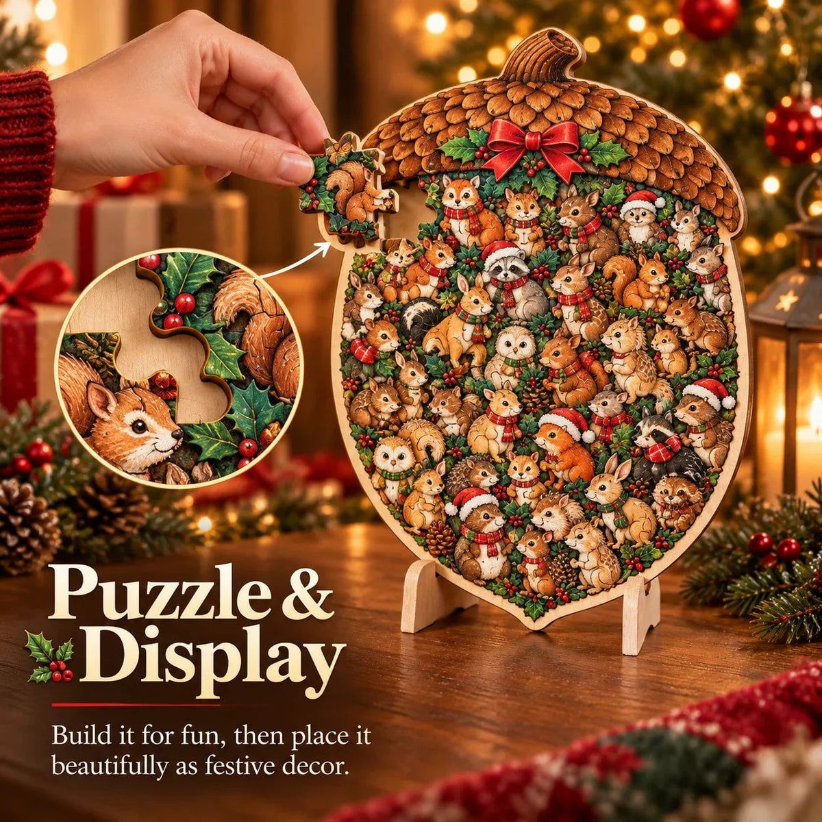 XmasWood – Puzzle en Bois de Noël 3D avec Socle Expo