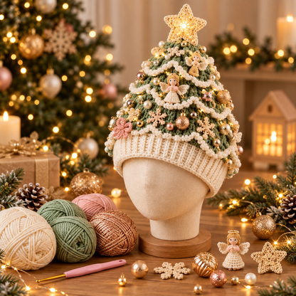 XmasCrochet – Kit DIY Crochet Bonnet Sapin de Noël