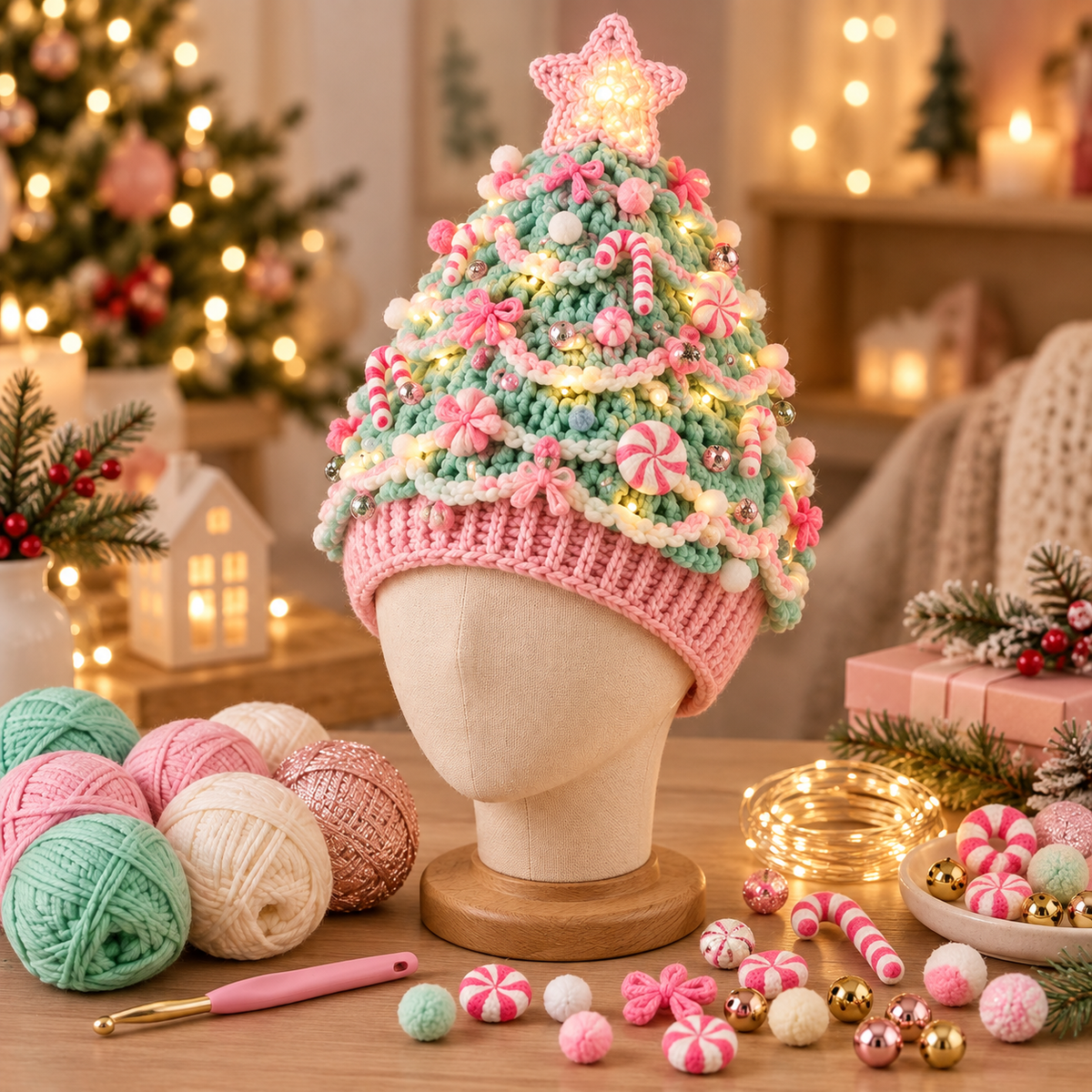 XmasCrochet – Kit DIY Crochet Bonnet Sapin de Noël