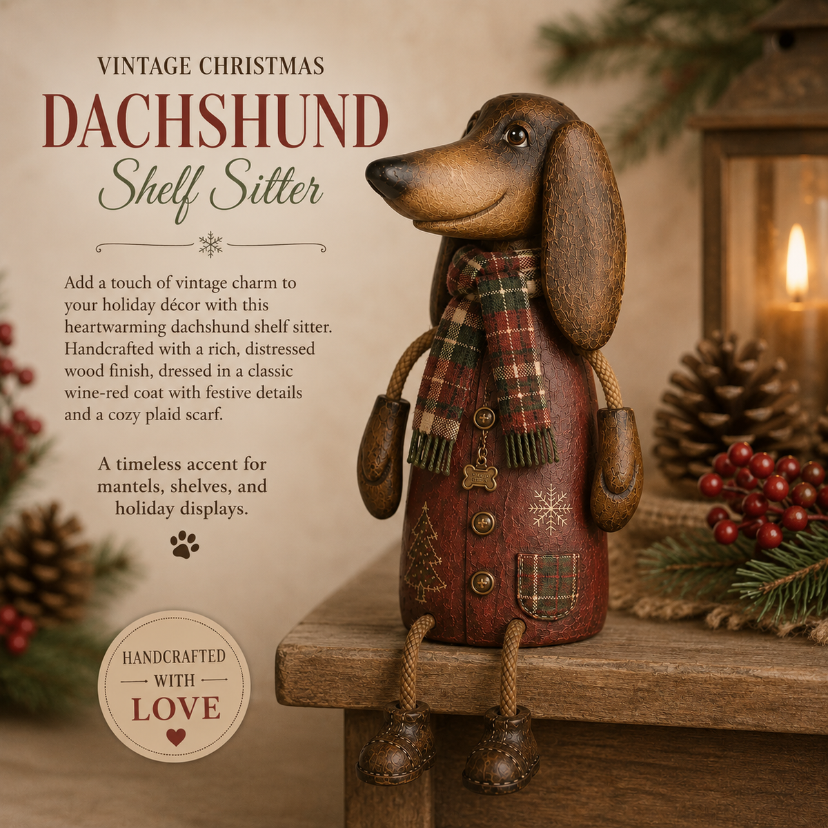 VintageDoxie – Statuette Teckel Déco Cheminée Style Farmhouse