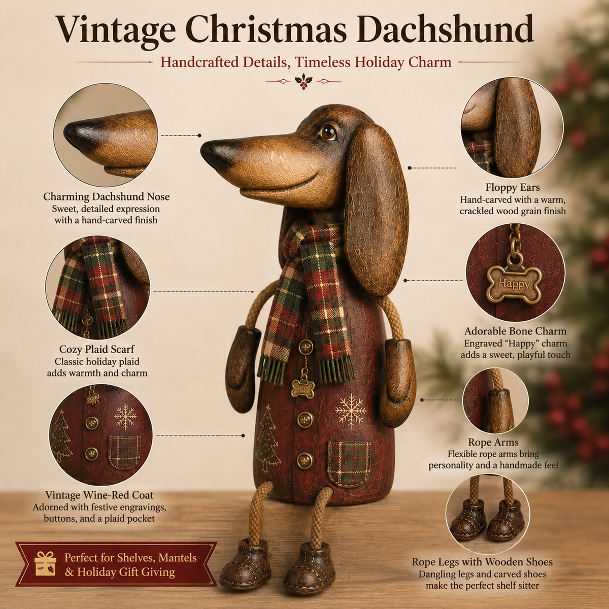 VintageDoxie – Statuette Teckel Déco Cheminée Style Farmhouse
