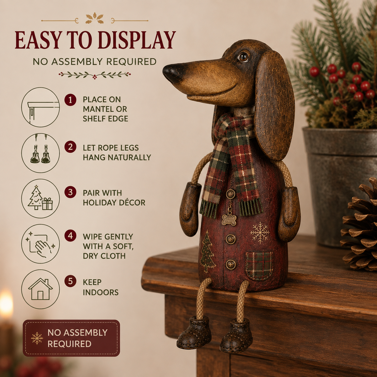 VintageDoxie – Statuette Teckel Déco Cheminée Style Farmhouse