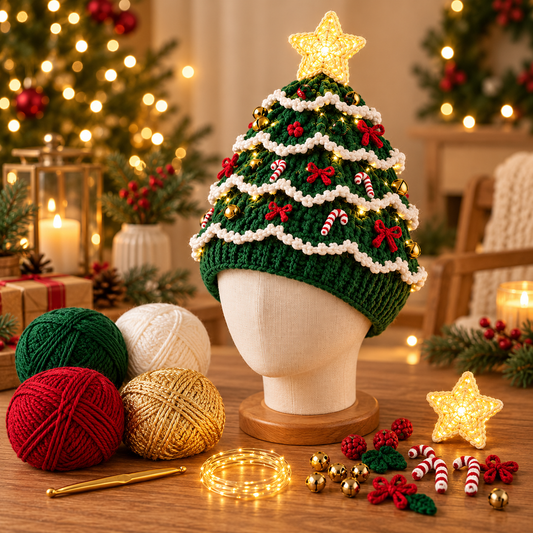 XmasCrochet – Kit DIY Crochet Bonnet Sapin de Noël