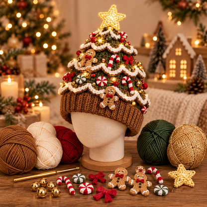 XmasCrochet – Kit DIY Crochet Bonnet Sapin de Noël