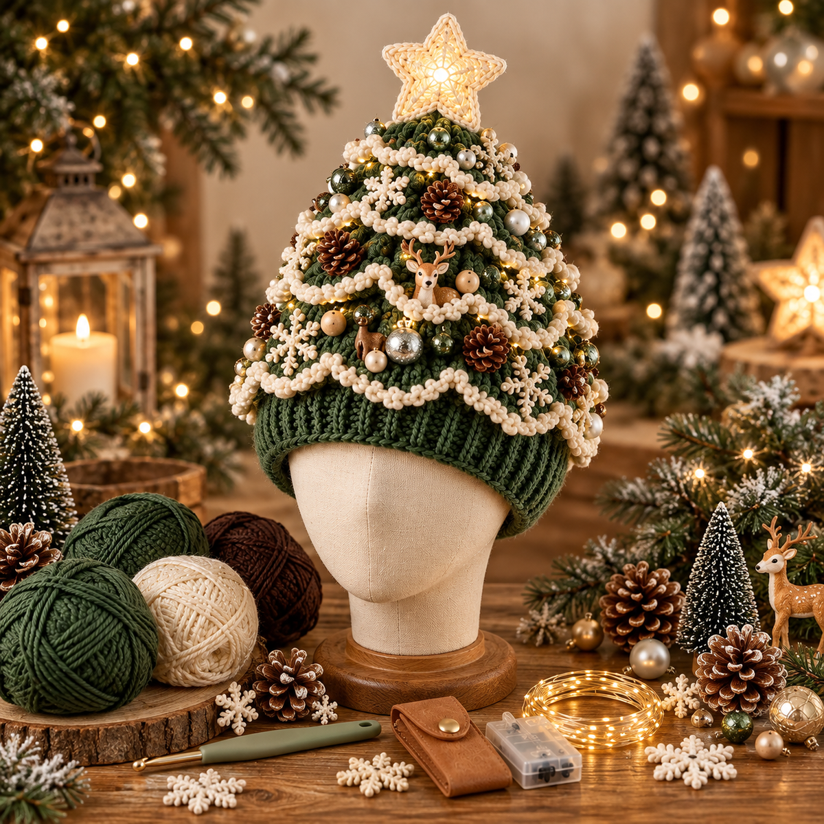 XmasCrochet – Kit DIY Crochet Bonnet Sapin de Noël