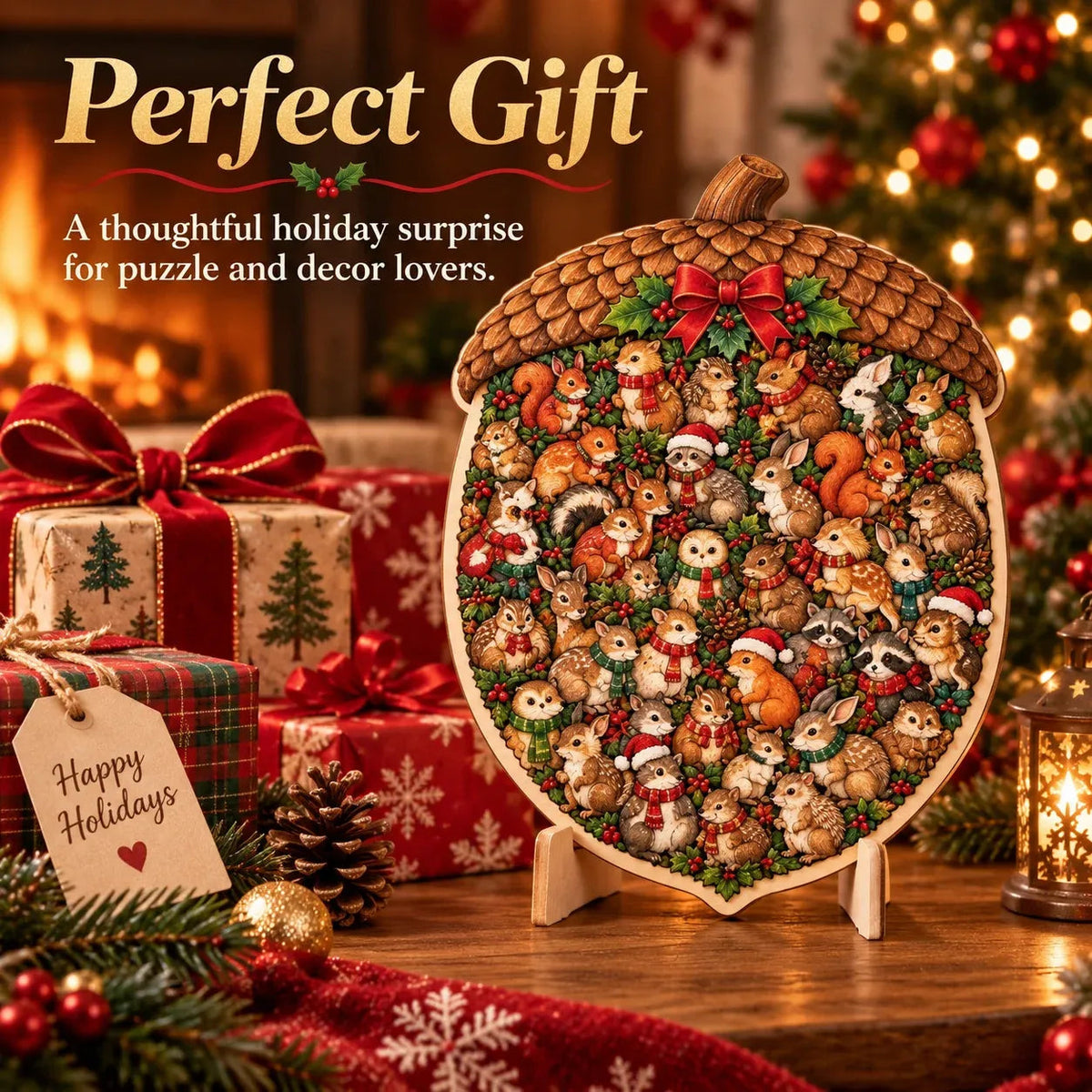 XmasWood – Puzzle en Bois de Noël 3D avec Socle Expo