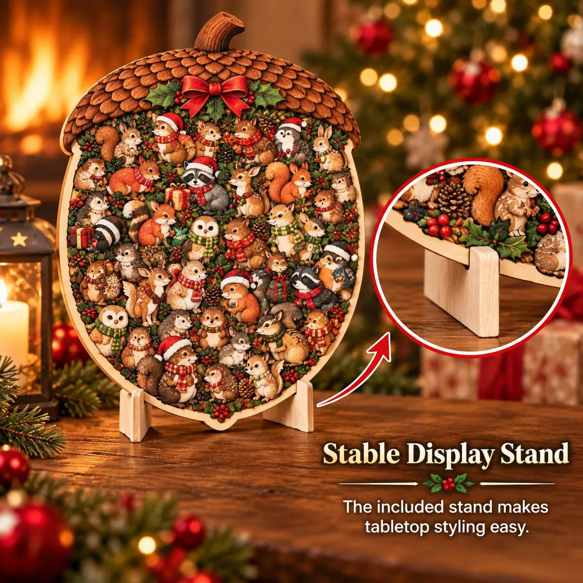 XmasWood – Puzzle en Bois de Noël 3D avec Socle Expo