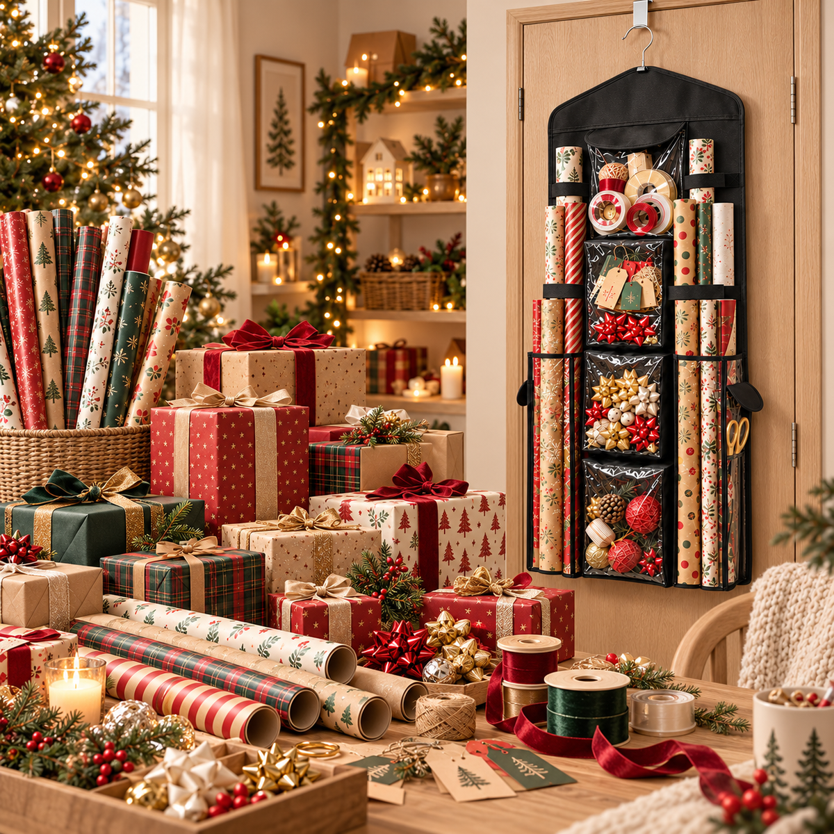 WrapNReady – Rangement Suspendu Double Face pour Papier Cadeau