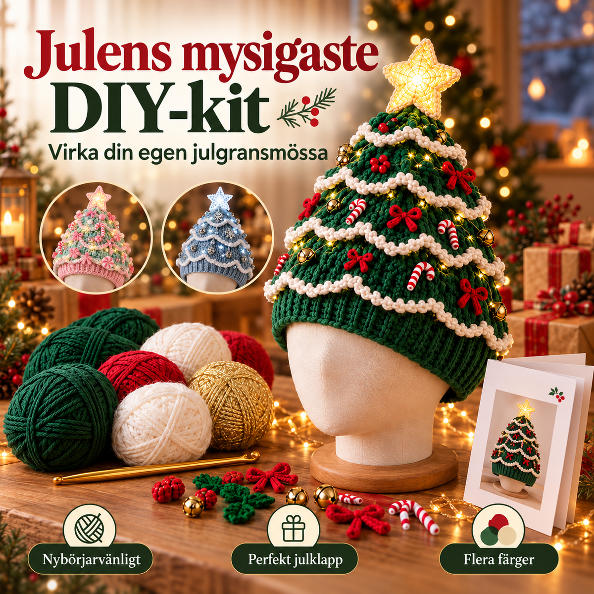 XmasCrochet – Kit DIY Crochet Bonnet Sapin de Noël