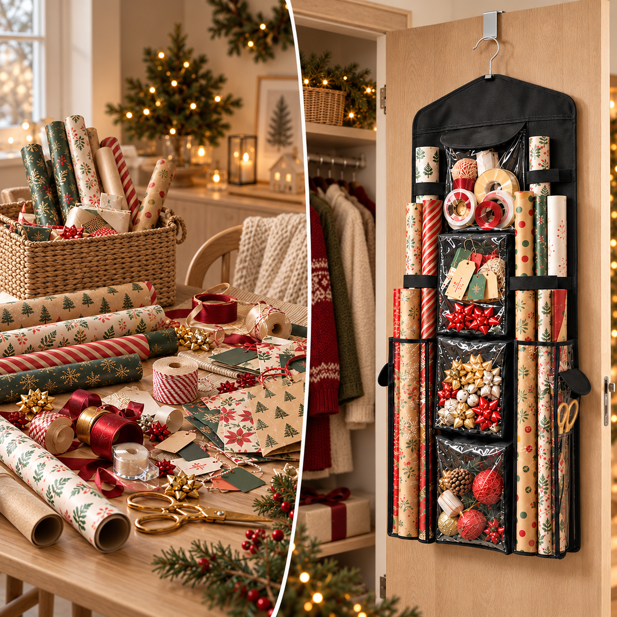 WrapNReady – Rangement Suspendu Double Face pour Papier Cadeau