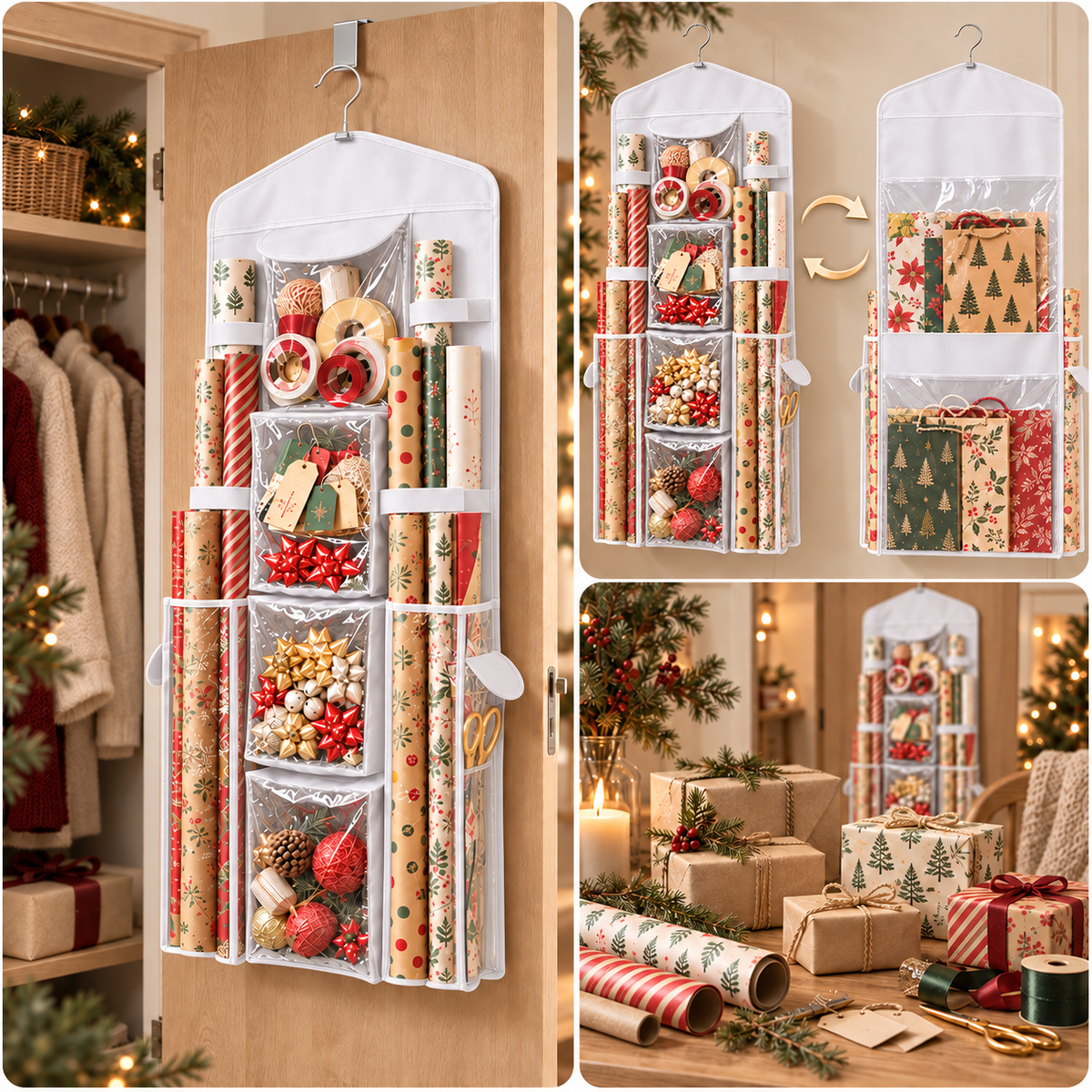 WrapNReady – Rangement Suspendu Double Face pour Papier Cadeau